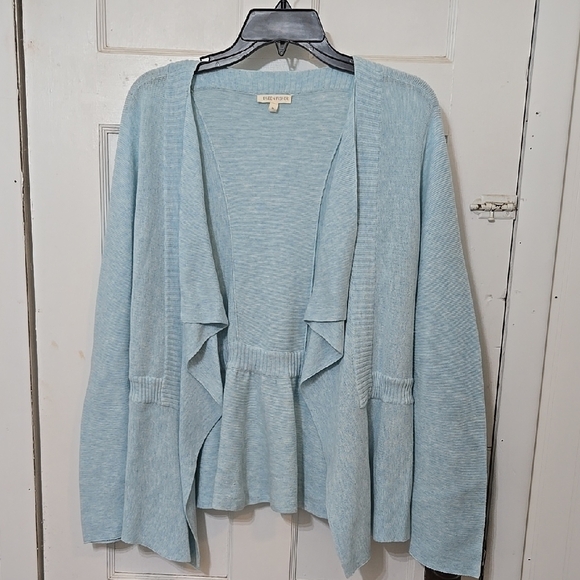 Eileen FISHER 100% ORGANIC COTTON Light Blue Open Front Sweater CARDIGAN MEDIUM - Picture 1 of 5